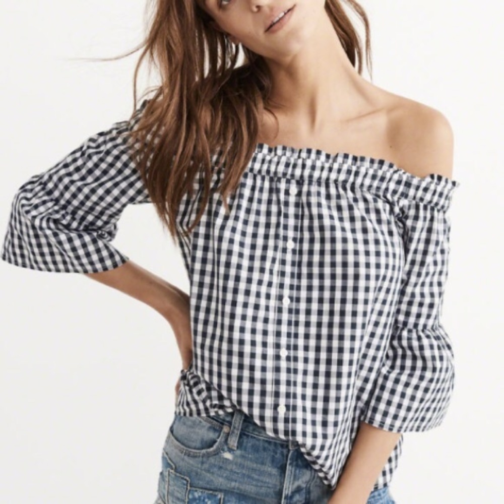 Abercrombie & Fitch Gingham Top Off the Shoulder - Picture 2 of 7